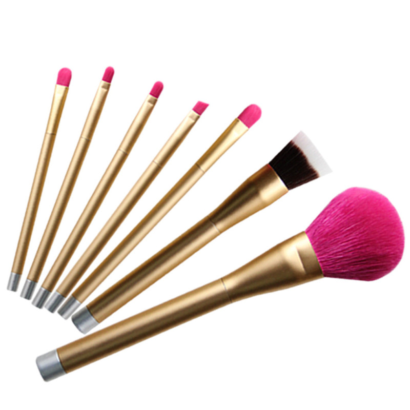 7 Piece Gold Eyebrow Brush Angle Liner Synthetic Brush Travel Makeup Brush Set 