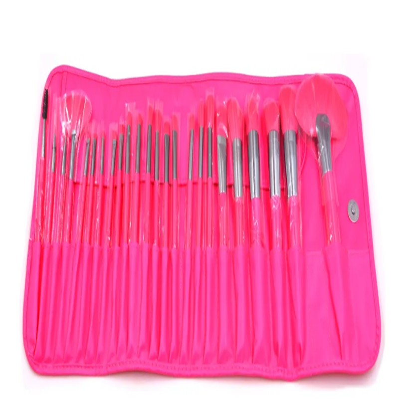24PCS Neon Pink Makeup Brush Set Makeup Tool Brush Kit