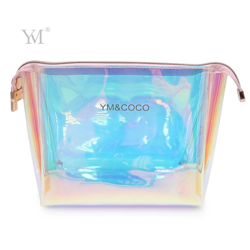 Portable Luxury Ladies Holographic Tpu Travel Cosmetic Bag Zip Lock Make Up Bag Set 