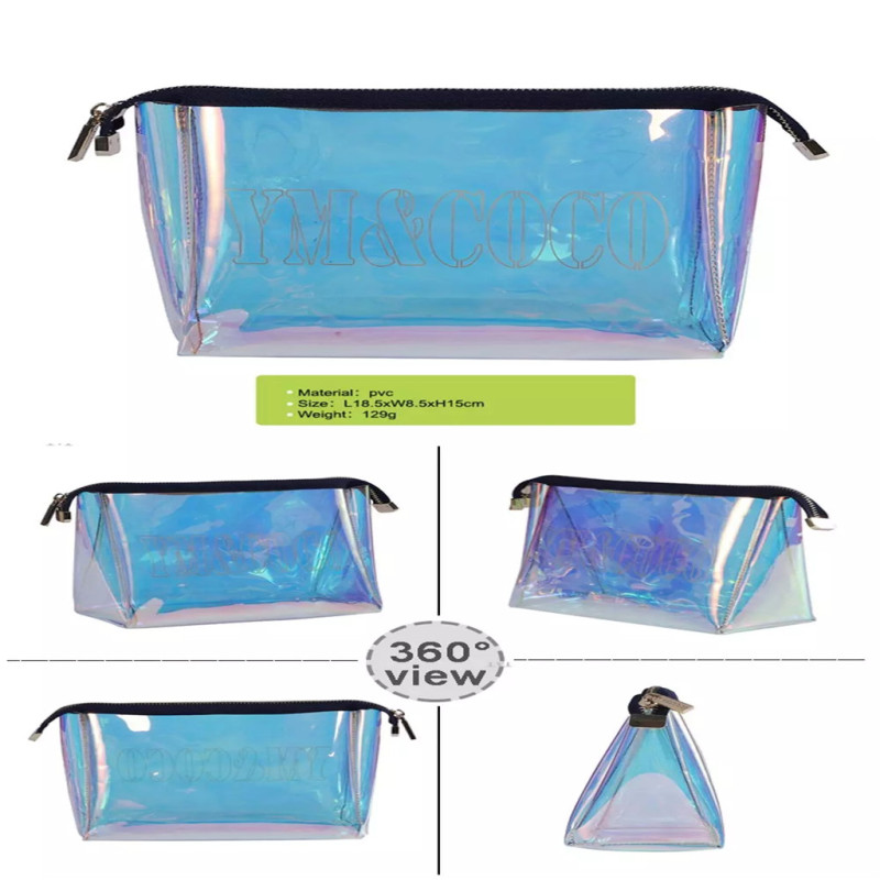 custom women iridescent hologram clutch pouch clear laser holographic tote makeup cosmetic bag 