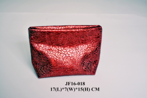 Rose Pattern Metalic PU Make Up Bag w/ Sunken Zipper