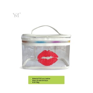 Luxury waterproof cosmetic packaging pouch oem zipper transparent pvc makeup bag with lips printed 