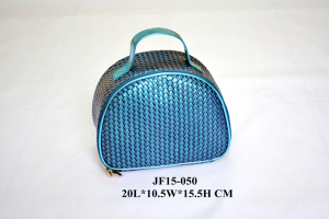 Woven Textured Metalic PU Handle Cosmetic Bag in Half-moon Shape