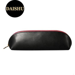 Black Leather Cosmetic Accessories Bag Makeup Brush Pencil Pouch Bag With Custom Print Logo 