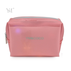 Factory direct sale travel cosmetic bag waterproof soft touch custom zippered makeup bag pink pouch 