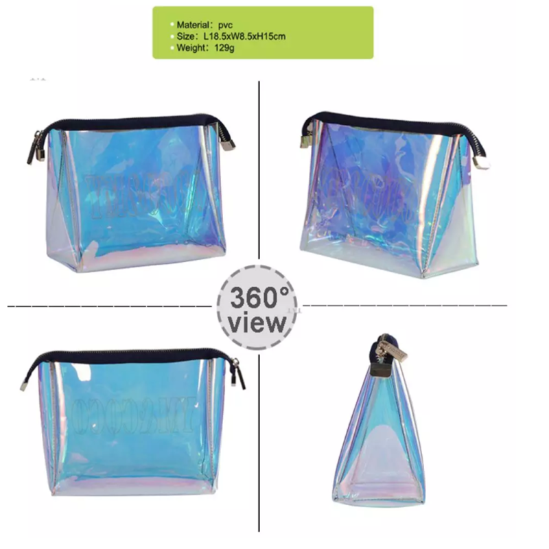 custom women iridescent hologram clutch pouch clear laser holographic tote makeup cosmetic bag 