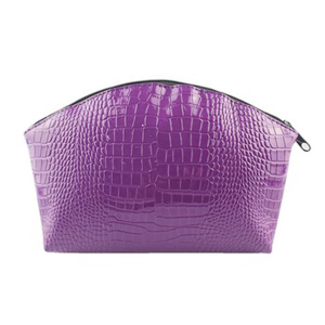Guangzhou Manufacturer Elegant Purple Fake Croco Cosmetic Leather Bag Custom Size 