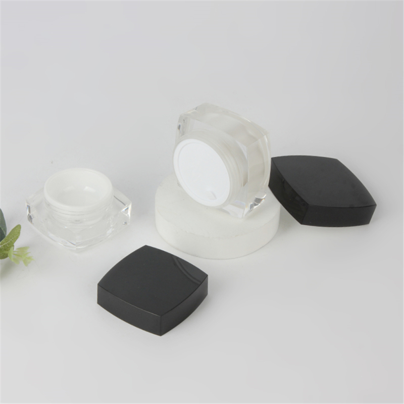 Square acrylic clear white cream jar with black cap 15g 50g 