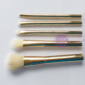 5 golden makeup brushes, foundation brushes, blush brushes, eye shadow brushes, eyebrow brushes, makeup tools, makeup brush sets