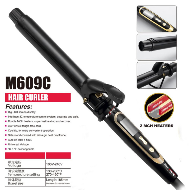 Factory price High Quality 4 sizes Black barrel Hair curling iron Hair curler 