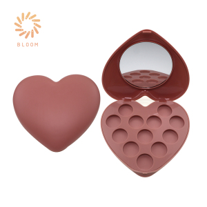 12 colours Cute Love Shape Plastic Eyeshadow Palette Case Cosmetic Packaging with Mirror 