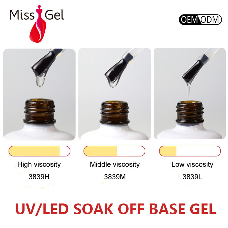 Missgel three different viscosity 4 weeks lasting uv led soak off base gel coat