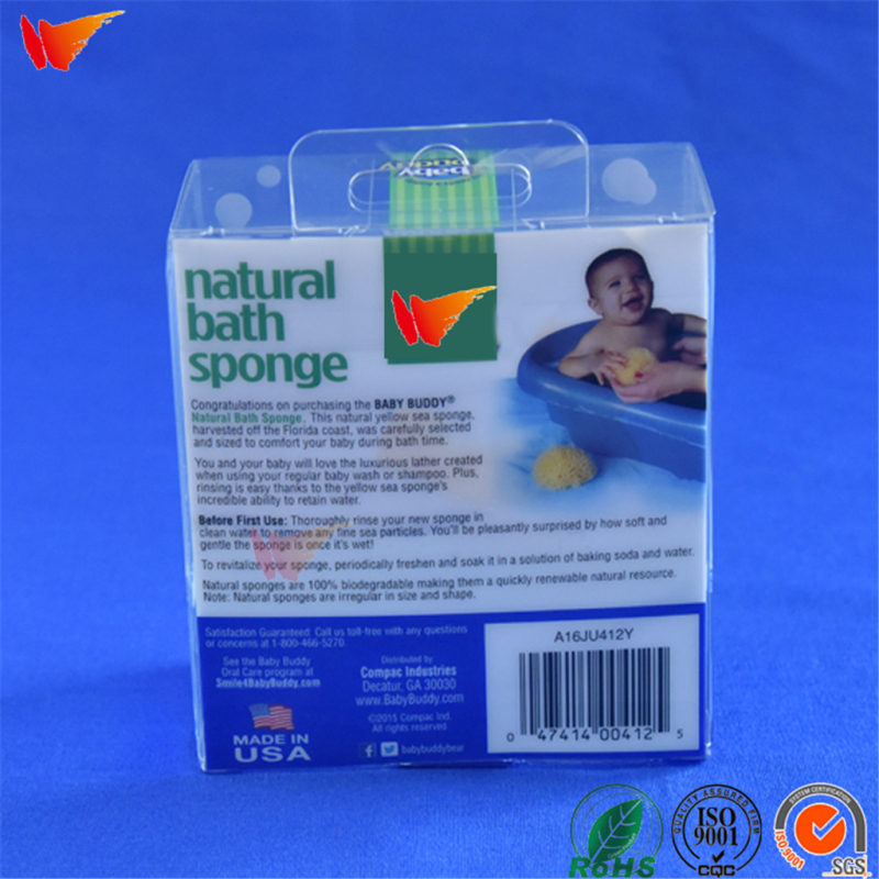 wanli brand custom PET pp material bath ball sponge puff clear pvc packaging box 