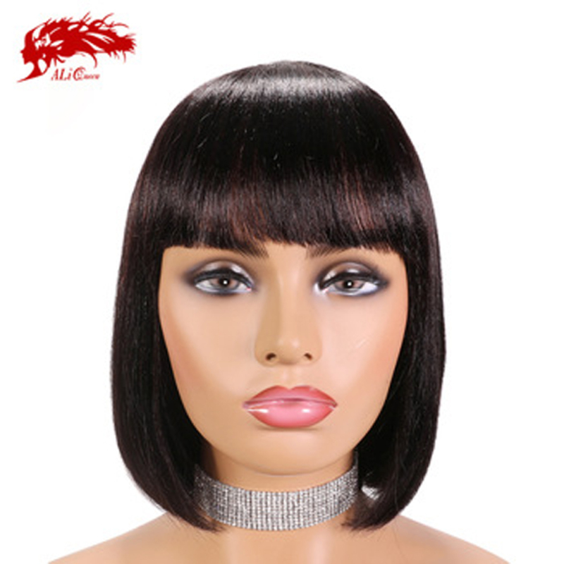 Ali Queen Remy Human Hair Wigs With Bang, Straight hair human hair machine wigs 