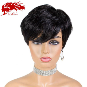 Ali Queen 100% human hair pixie cut wigs for black women, pixie cut straight human hair wigs 