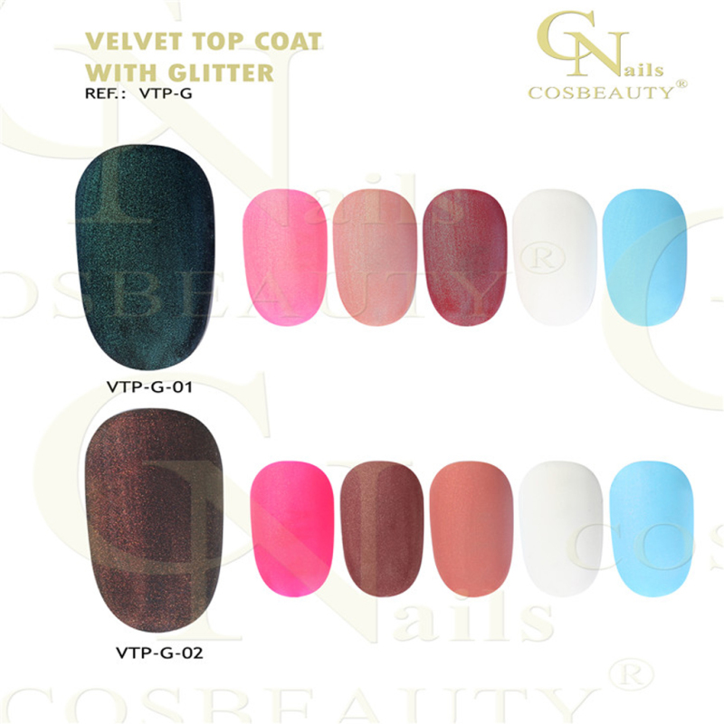 2020 Hot Sale Nail Polish Top Coat 15 ml/pc Soak Off UV Velvet Top Coat with Shimmer 
