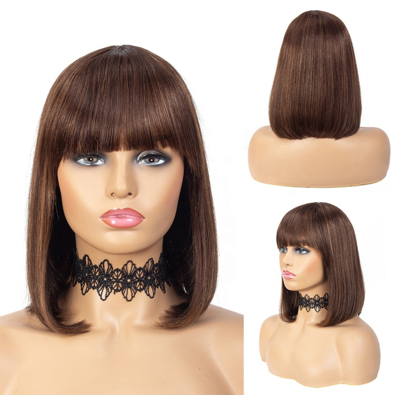 Ali Queen Remy Human Hair Wigs With Bang, Straight hair human hair machine wigs 