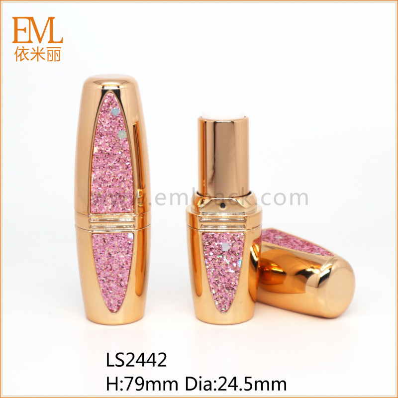 Round empty custom lipstick cases metallized gold 12.1mm lipstick tube LS2442