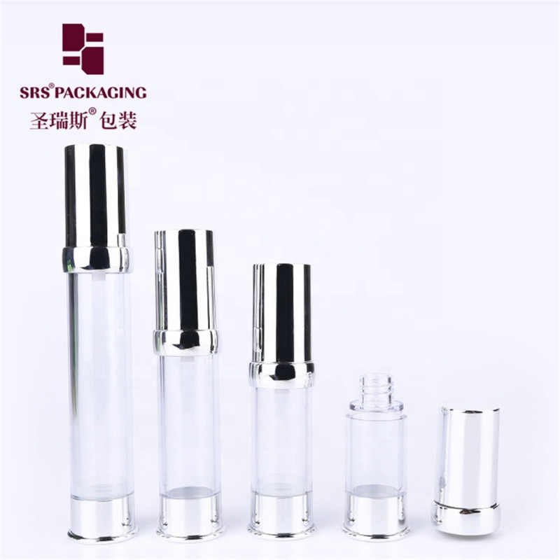 Silver cosmetic plastic airless bottle skin care 10ml 15ml 20ml 30ml container packaging