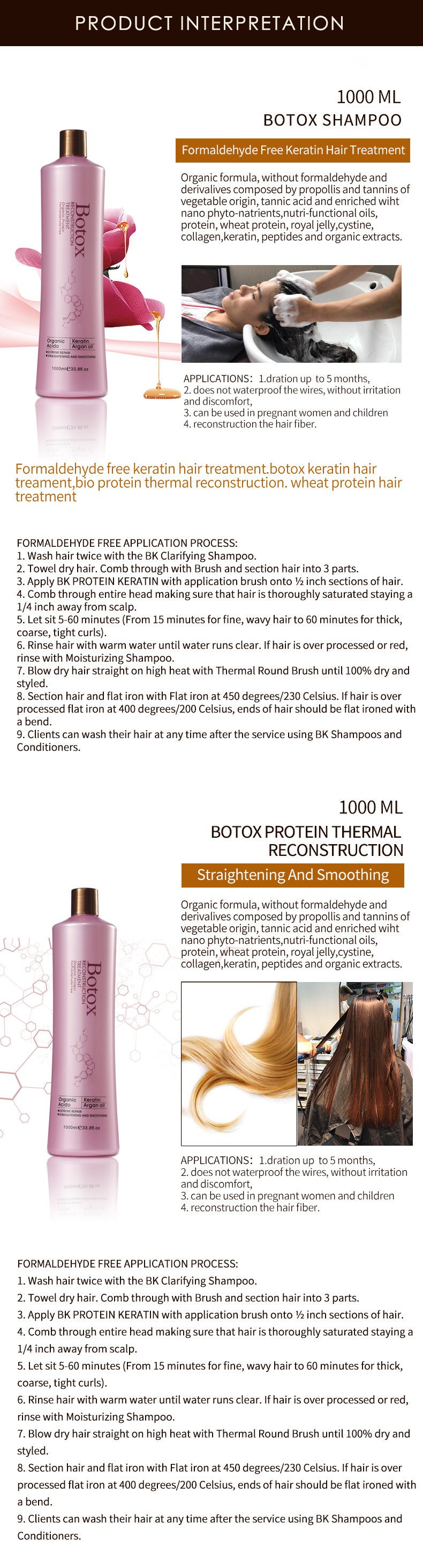 Pro-liss Brand 1000ml Protech Brazilian Brazil Pro Active Repair Bio Botox Straightening Keratin Treatment 