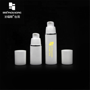 wholesale white PP airless pump bottle with hot stamping silver line cosmetic airless PP bottle 15ml 30ml 50ml