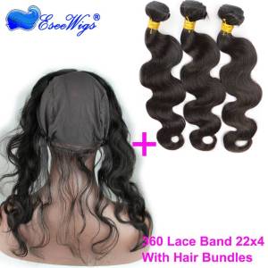 8A Brazilian Human virgin hair 360 lace frontal with bundles Body Wave 360 lace Band With stretch Cap