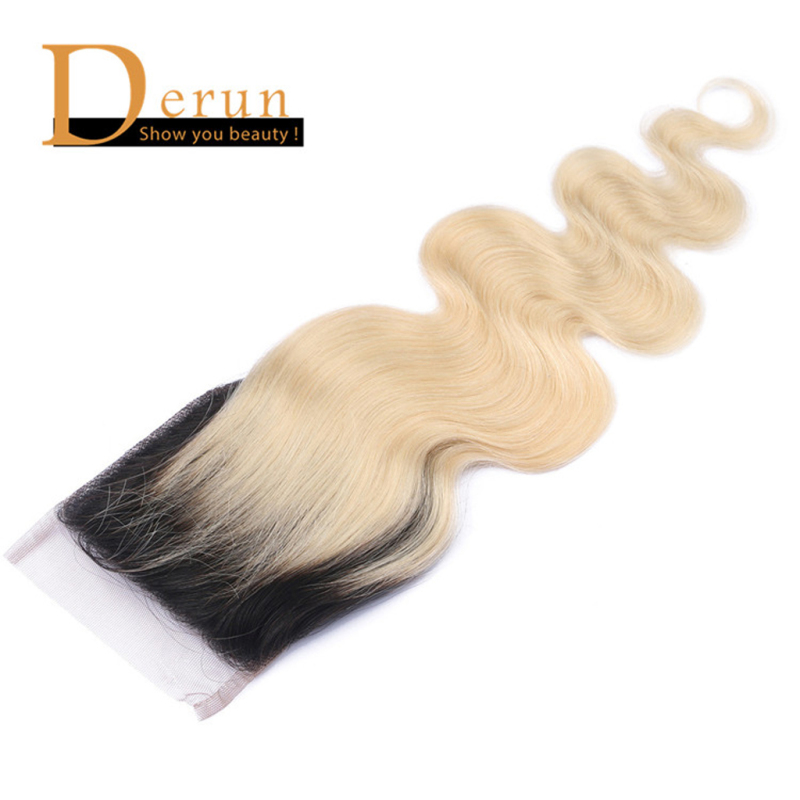 Blonde color human hair lace closure top quality 