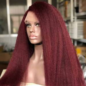 99J Color Kinky Straight 100% Human Hair 130%Density Lace Front Pre-Plucked Hair Line For Black Women With Baby Hair