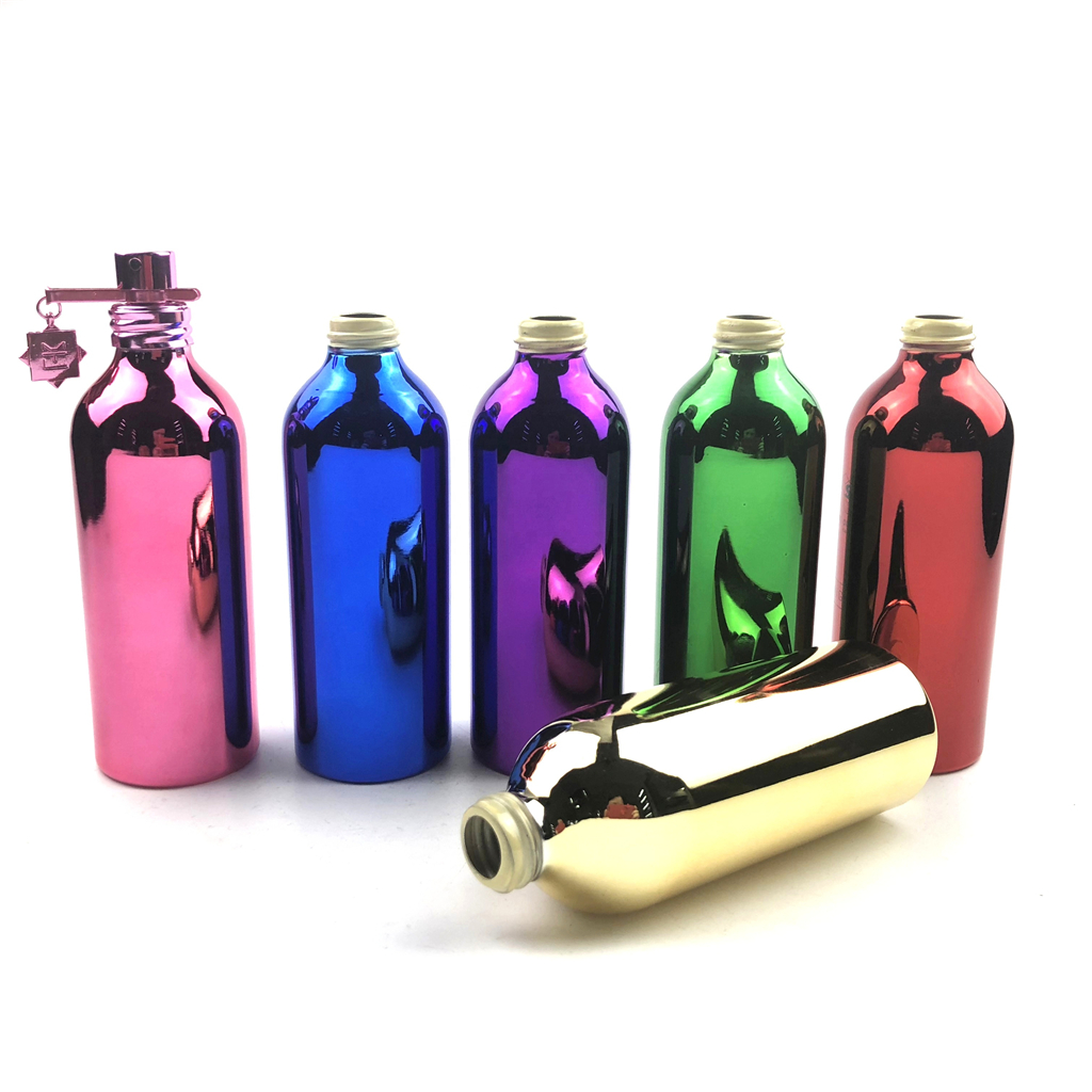 20ml 50ml 100ml UV Coating silk printing shiny Perfume aluminium bottles with metal clip for body spray 