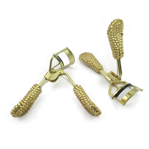 Wholesale gold plating rhinestone heated eyelash curler bling gold eyelash curler mini high quality