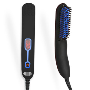 Factory Unisex hair styling PTC heat straightening brush Portable Beard Straightener long and short Hair straightener brush