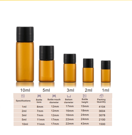 1ml 2ml 3ml 5ml 10ml brown theaded mouth Skin care products glass bottles 