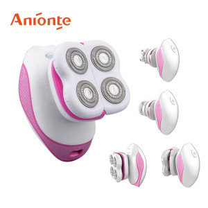 3 in 1 four individually floating rotary heads lady shaver,,rolling massager and face brush