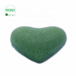 Naturally sustainable green tea heart shape freeze-drying Konjac Sponge 
