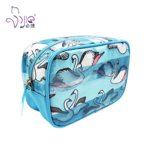 Blue Soft Flower Pattern Velvet Lady Toiletry Wash Bag with Handle 