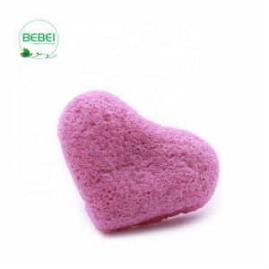 Factory manufacture rose red heart-shaped oven-drying cleansing konjac sponge which can massages and promotes cell growth