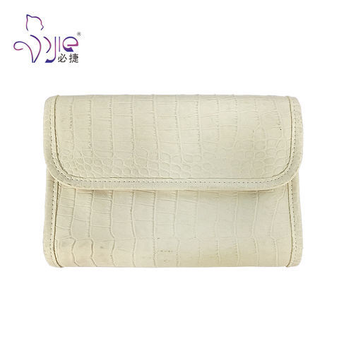 White color PU Makeup Brush Bag with embroidery pattern 