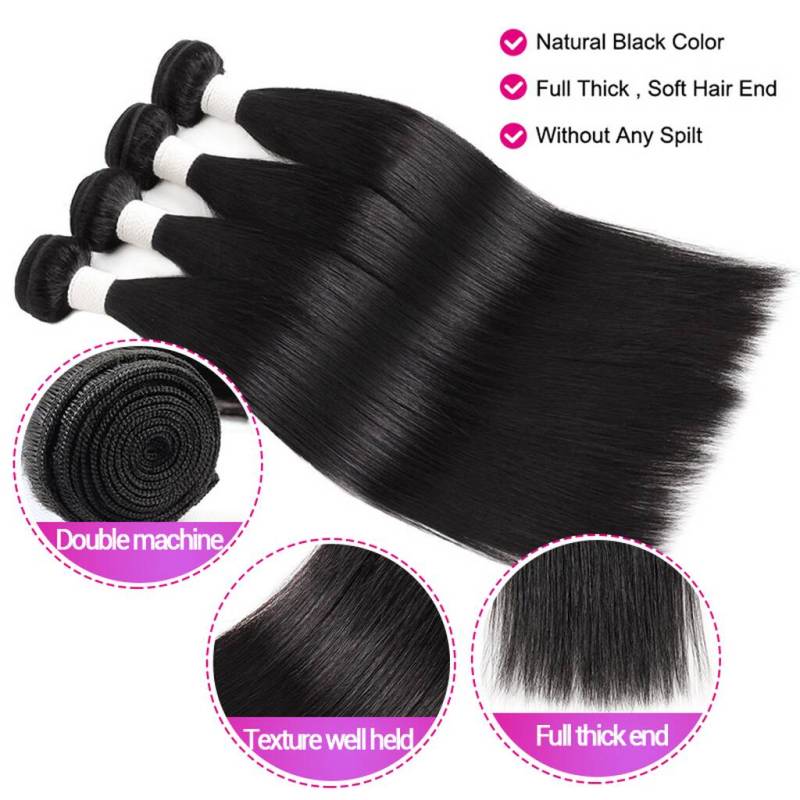 Vast 100% Natural Non Remy 3Bundles Cuticle Aligned Hair Extension Human Hair Brazilian Straight Hair Bundles With Closure 