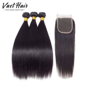 wholesale  high quality brazilian hairs human natural hair bundles straight hair bundles with closure 