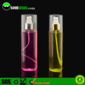 250ml/8.33oz high clear PET plastic bottle with spray and high clear PETG cover for hair care cosmetic packaging 