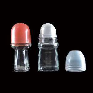HOT SELL 50 ml fancy solid cosmetic deodorant roll on glass bottles for cosmetic packaging,empty glass roll on perfume bottle 