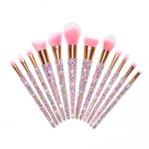 High Quality Bling 12pcs Rhinestone Makeup Brushes Hair Brand Customized