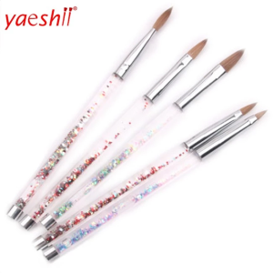 Yaeshii Beauty Private Label Glitter Handle Polishing Set Nail Art Painting Acrylic Kolinsky Brush 