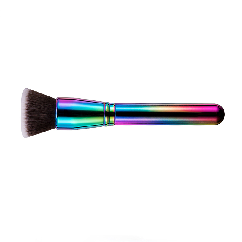 Flat Top Synthetic Hair Foundation Makeup Brushes With Holographic Aluminum Handle and Ferrule