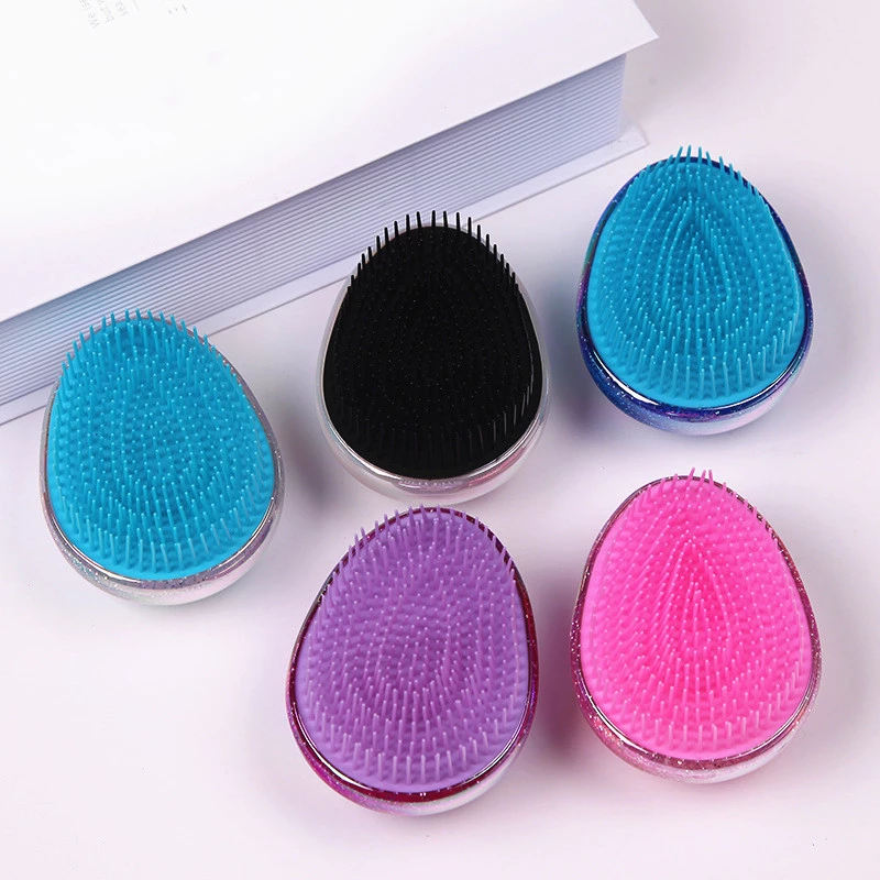 2020 Anti Static Salon Egg Shape Glitter BlingBling Massage Hairbrush Tangle Hair Brush Styling Tools