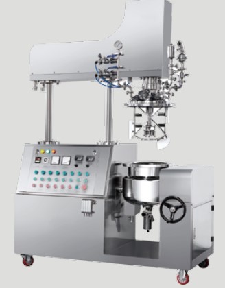 Hydraulic double column lifting vacuum emulsifying machine for cosmetic body lotion cream mixer 