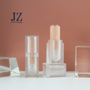 jinze ready stock item matte pink sleeve square transparent/matte lip balm tube lipstick container 