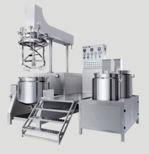 Hydraulic double column lifting vacuum emulsifying machine cream mixer making machine 