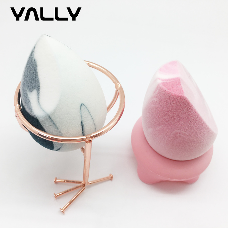 Marble beauy blender with velvet fur makeup puff for cosmetic powders and foundation