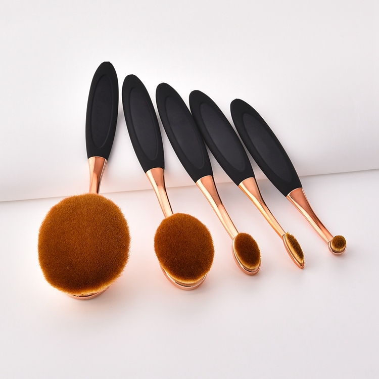 Wholesale Oval Toothbrush Type 5 Piece Black Gold Cute Cosmetic Makeup Brush Set